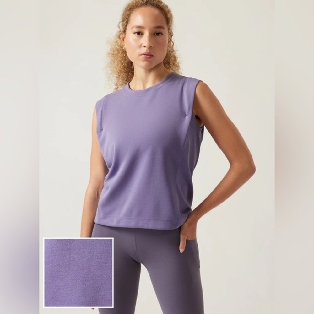 Athleta Seasoft Tank Sweatshirt Purple Sleeveless Crew Neck Relaxed Fit XL